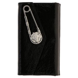 NEW Versace Black Paten Leather Lion Head Safety Pin Vitello Cross Body wallet